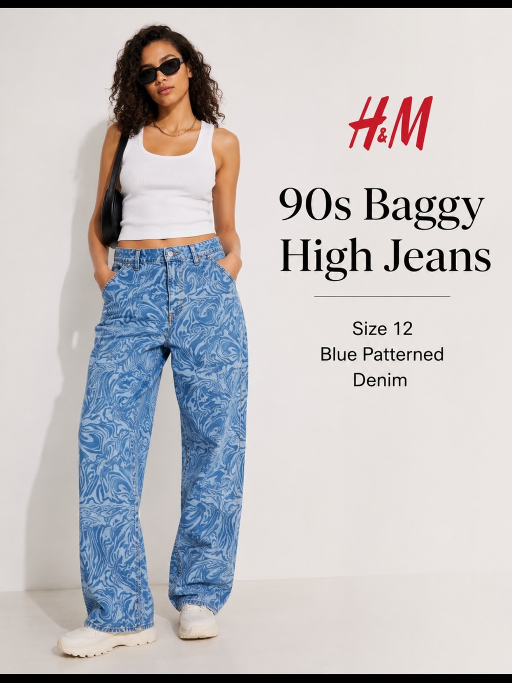 H&M 90s Baggy High Jeans - Size 12 - Blue Patterned
Denim